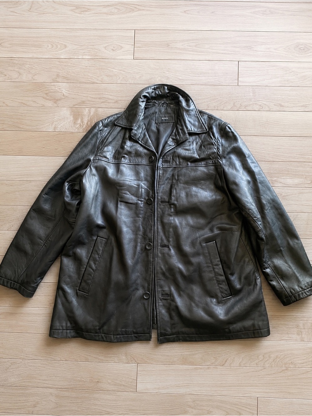 Alfani Black Genuine Leather Car Coat Jacket Mens Large